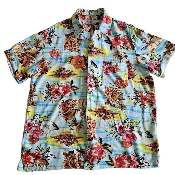 Springfield Shirt Mens L Hawaiian Floral Short Sleeve Button Up Shirt Beach Boho - Picture 15 of 16